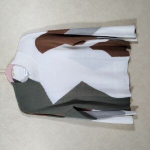 01156 Gilli cream, green, and brown crew neck sweater L